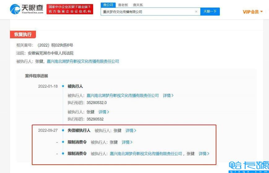张若昀的父亲张健因拒绝履行生效法律文书而被限制高消费。