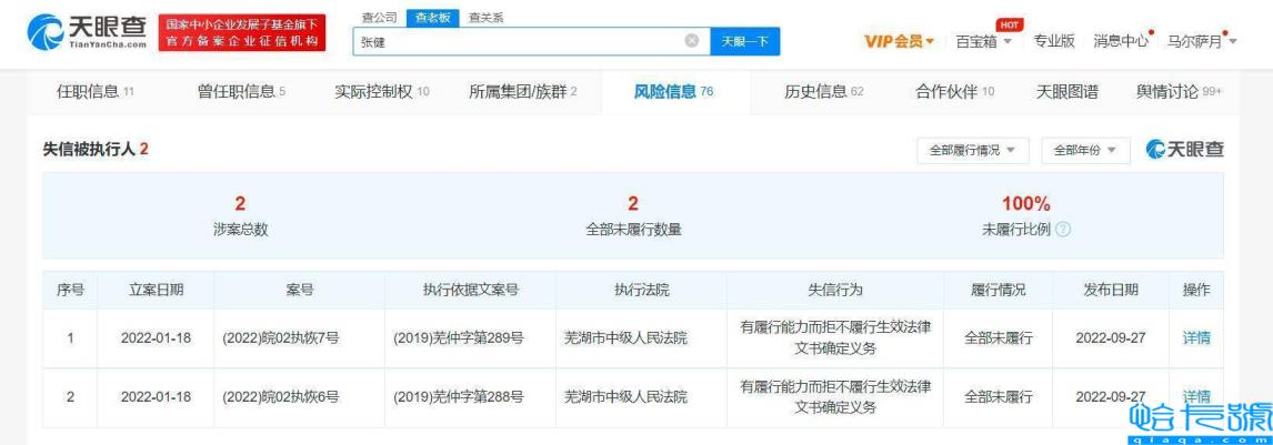 张若昀的父亲张健因拒绝履行生效法律文书而被限制高消费。