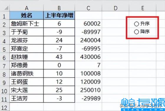 升序和降序怎么操作excel(选项按钮动态控制数据表的升降序排列)